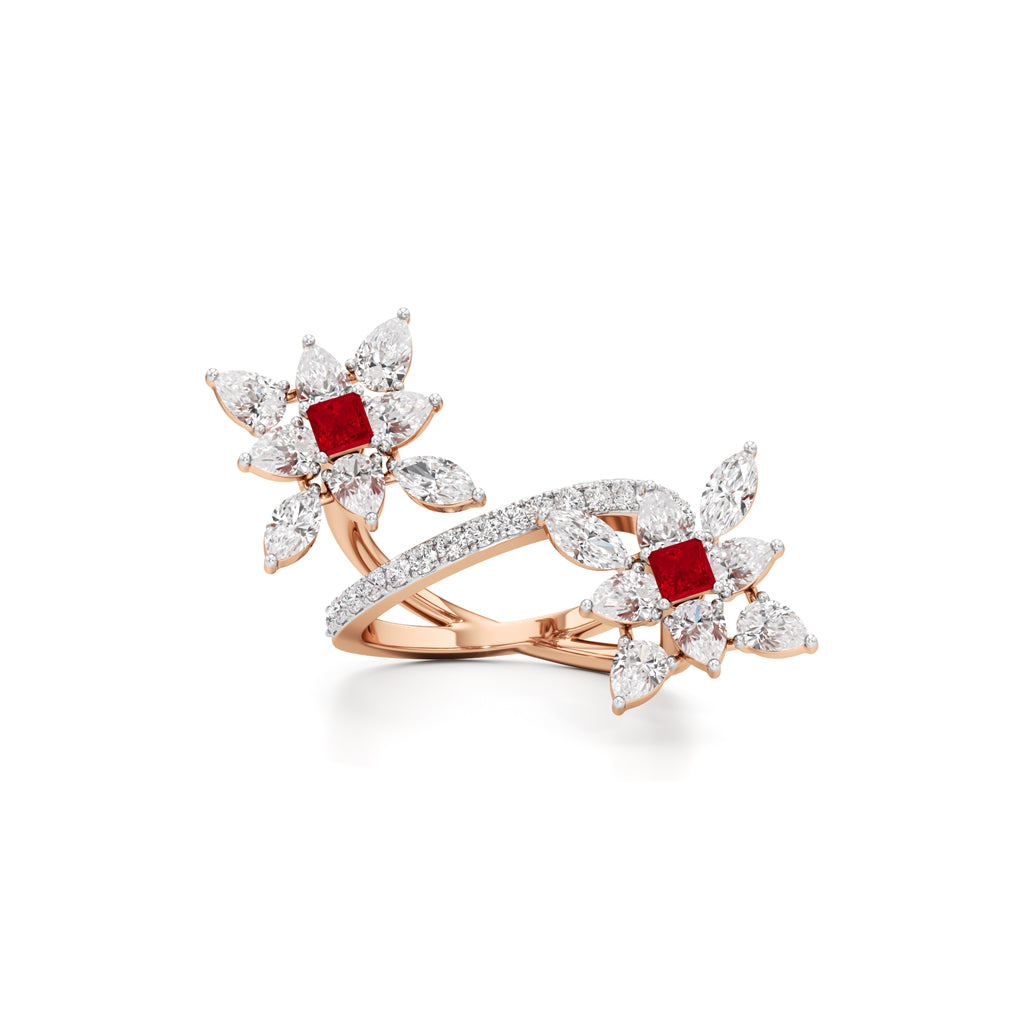 Ruby Diamond Floral Vivid Ring