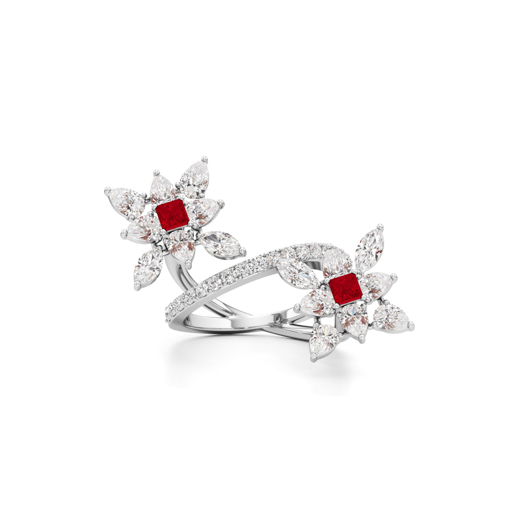 Ruby Diamond Floral Vivid Ring