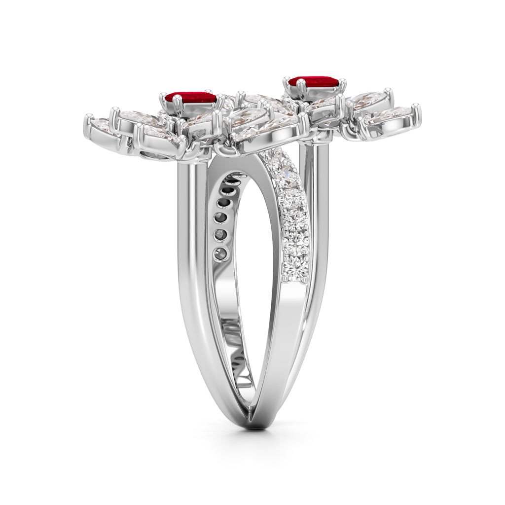 Ruby Diamond Floral Vivid Ring