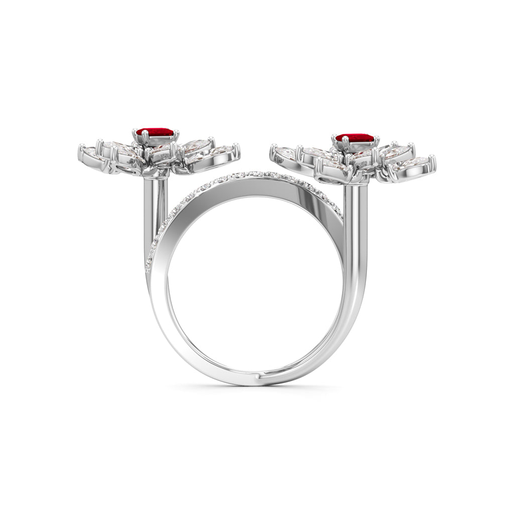 Ruby Diamond Floral Vivid Ring