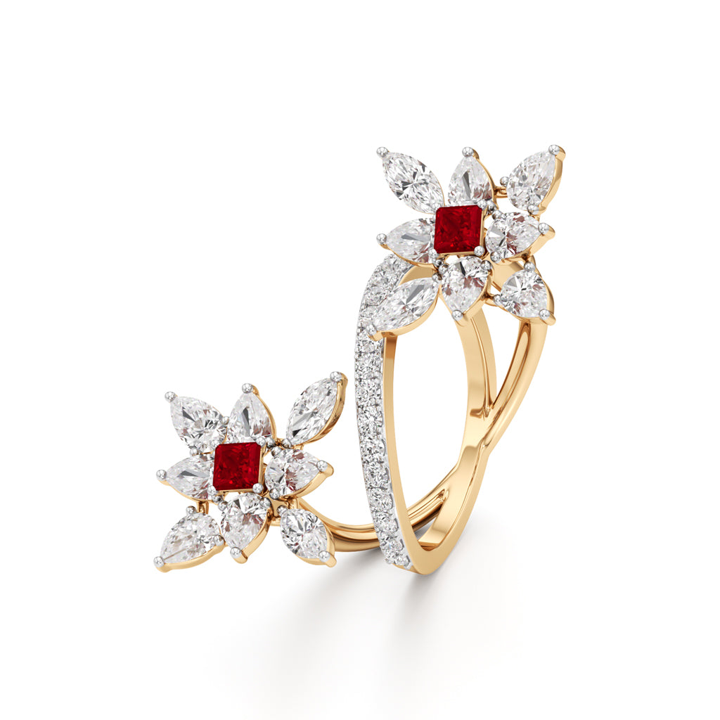 Ruby Diamond Floral Vivid Ring