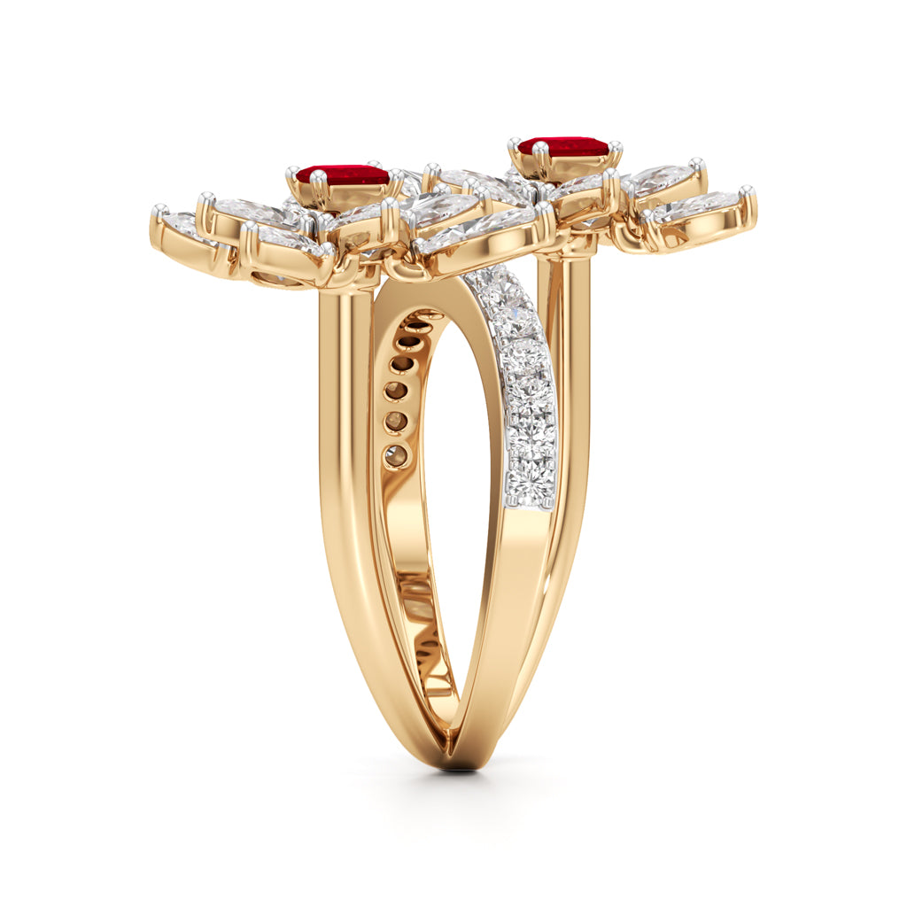 Ruby Diamond Floral Vivid Ring