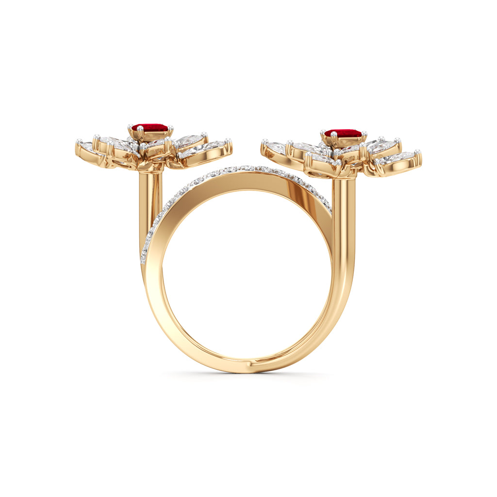 Ruby Diamond Floral Vivid Ring
