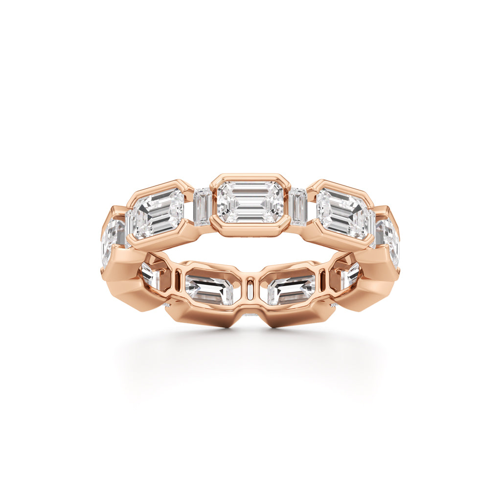 Bezel Set Emerald & Baguette Diamond Eternity Band