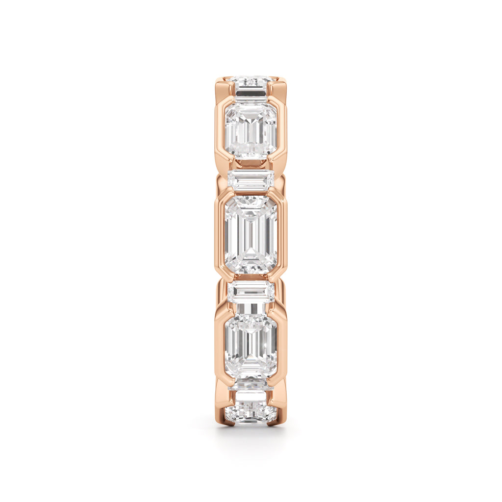 Bezel Set Emerald & Baguette Diamond Eternity Band