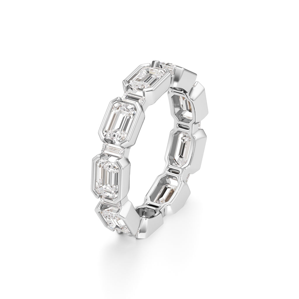 Bezel Set Emerald & Baguette Diamond Eternity Band