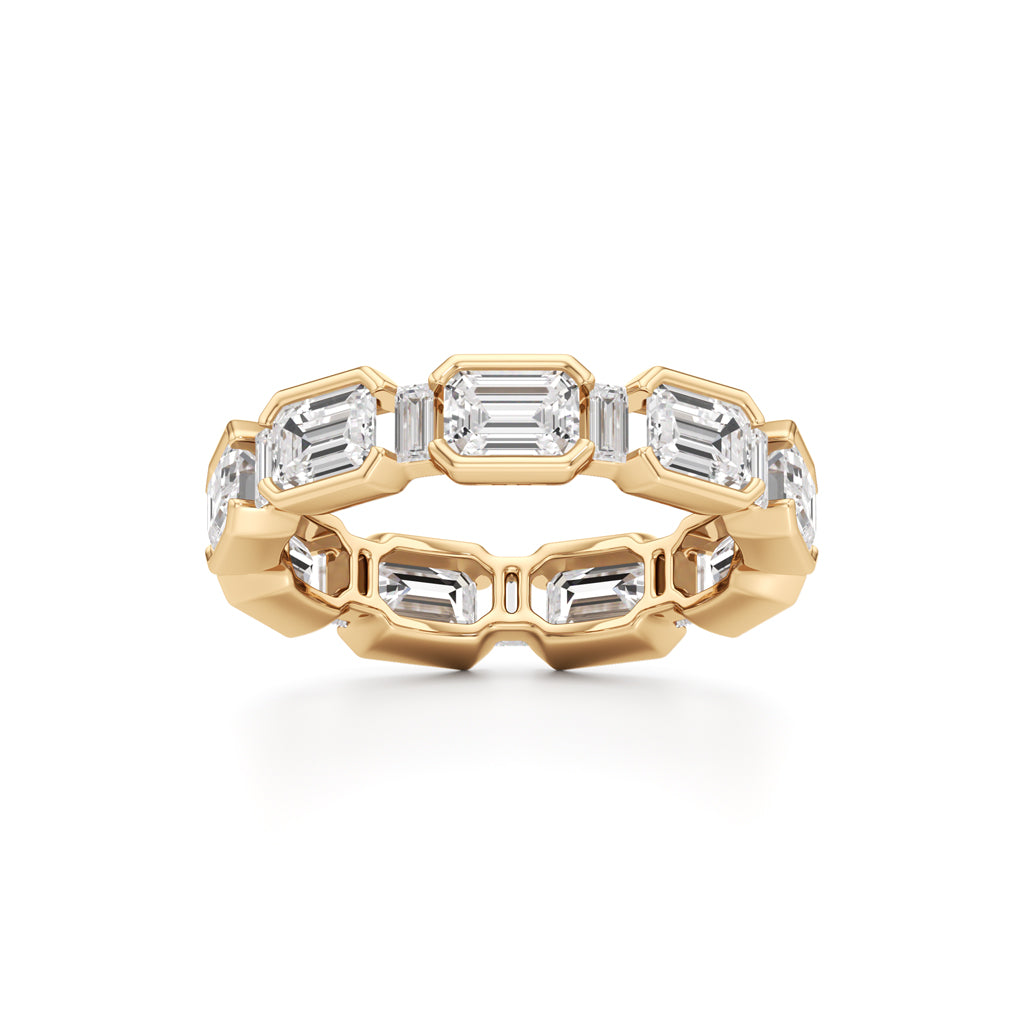 Bezel Set Emerald & Baguette Diamond Eternity Band