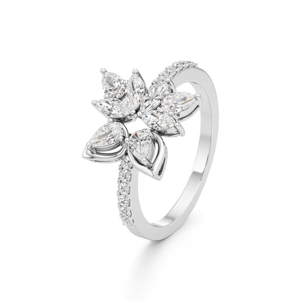 Marquise & Pear Diamond Floral Ring