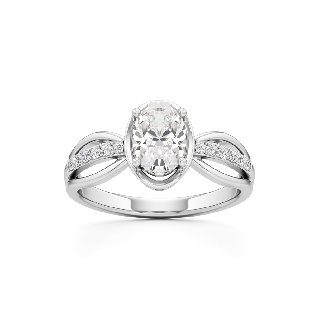 Oval Diamond Bypass Ring with Pave Accents