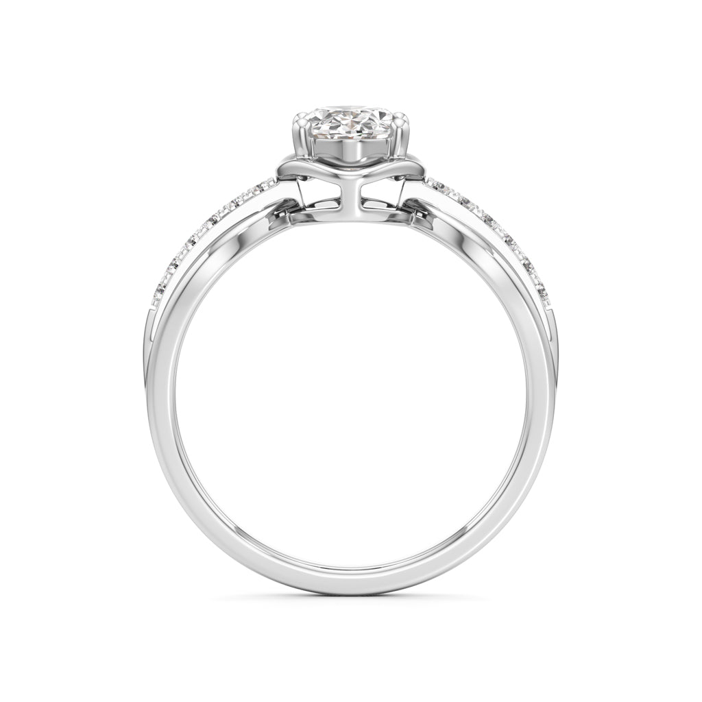 Oval Diamond Bypass Ring with Pave Accents