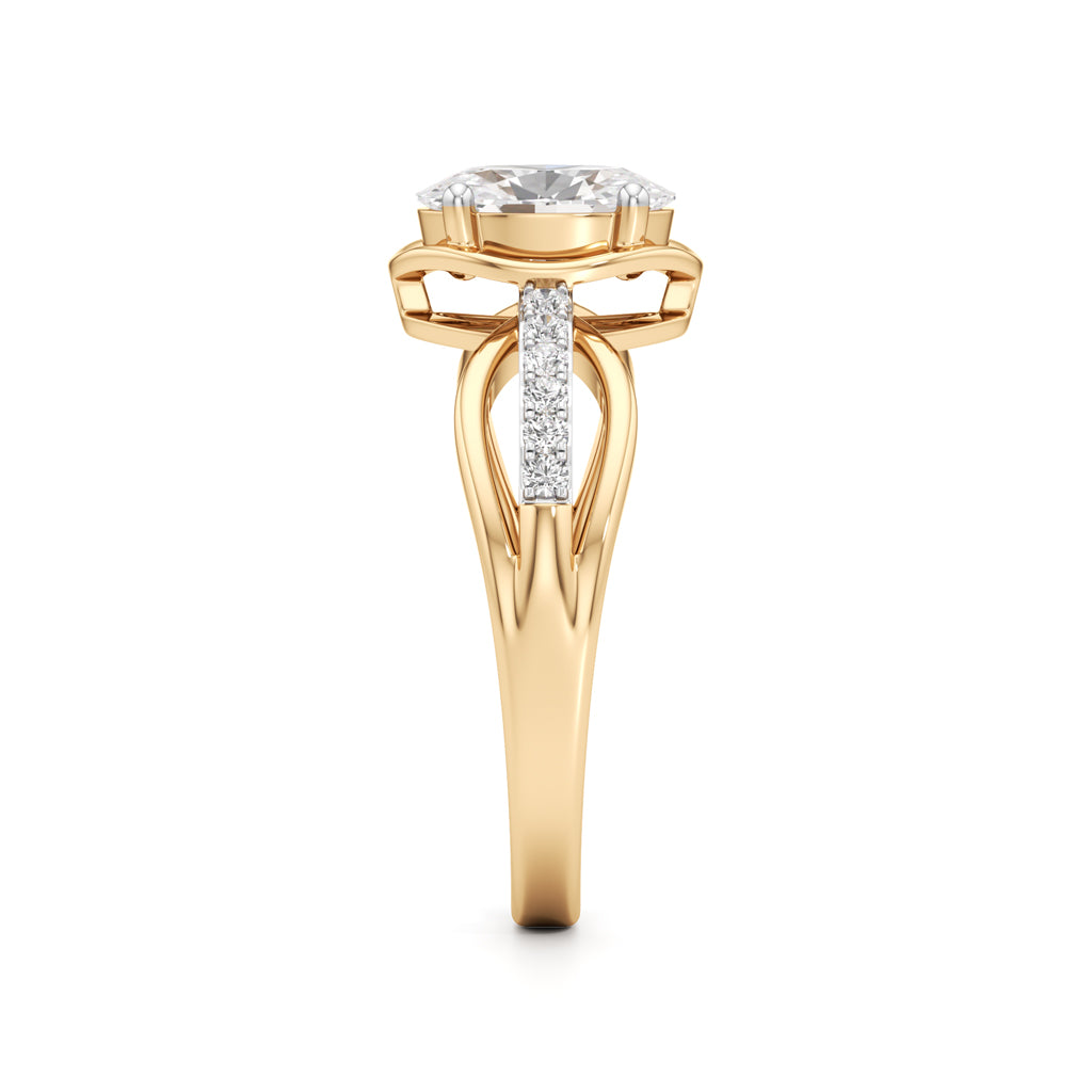 Oval Diamond Bypass Ring with Pave Accents