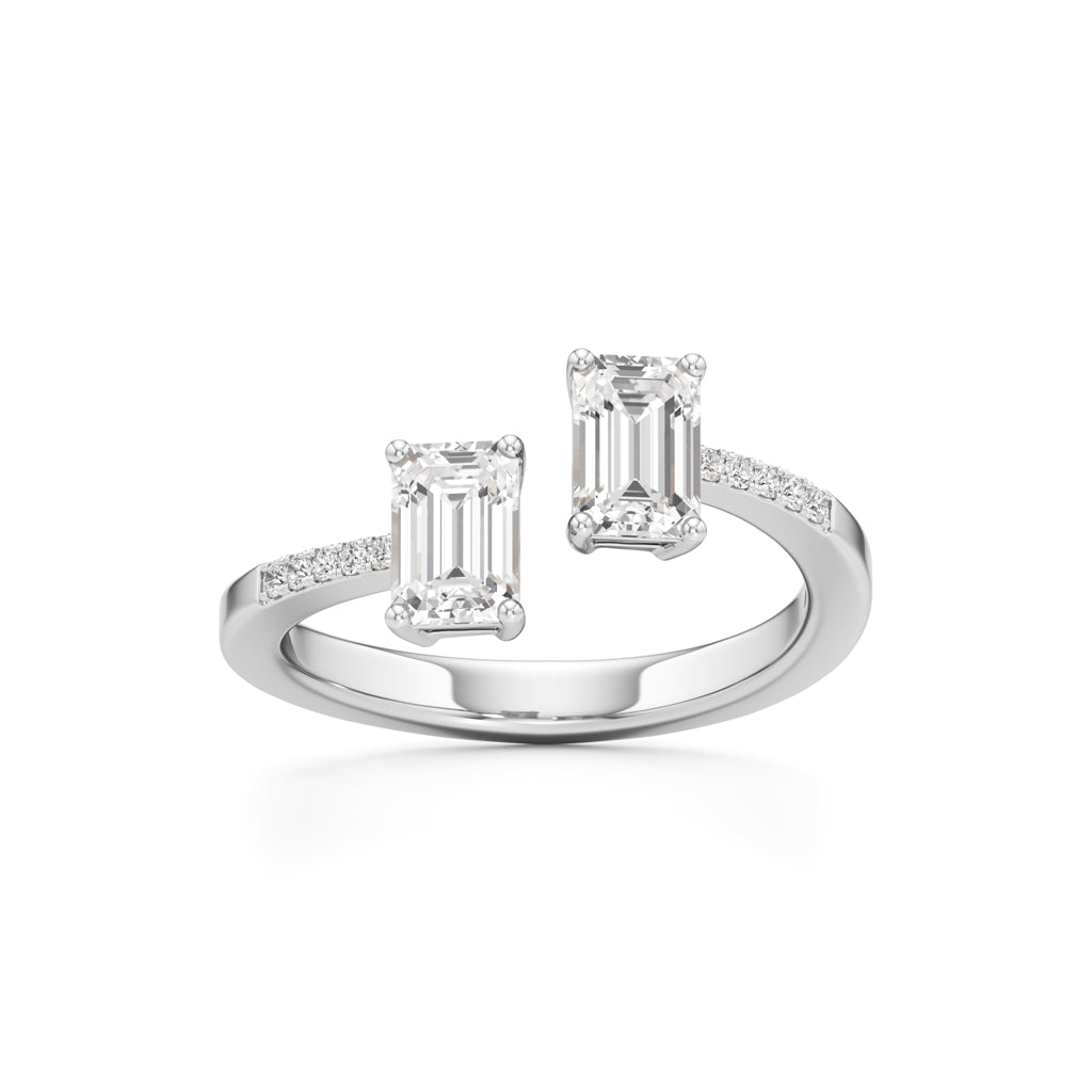 Two Stone Emerald Cut Diamond Ring