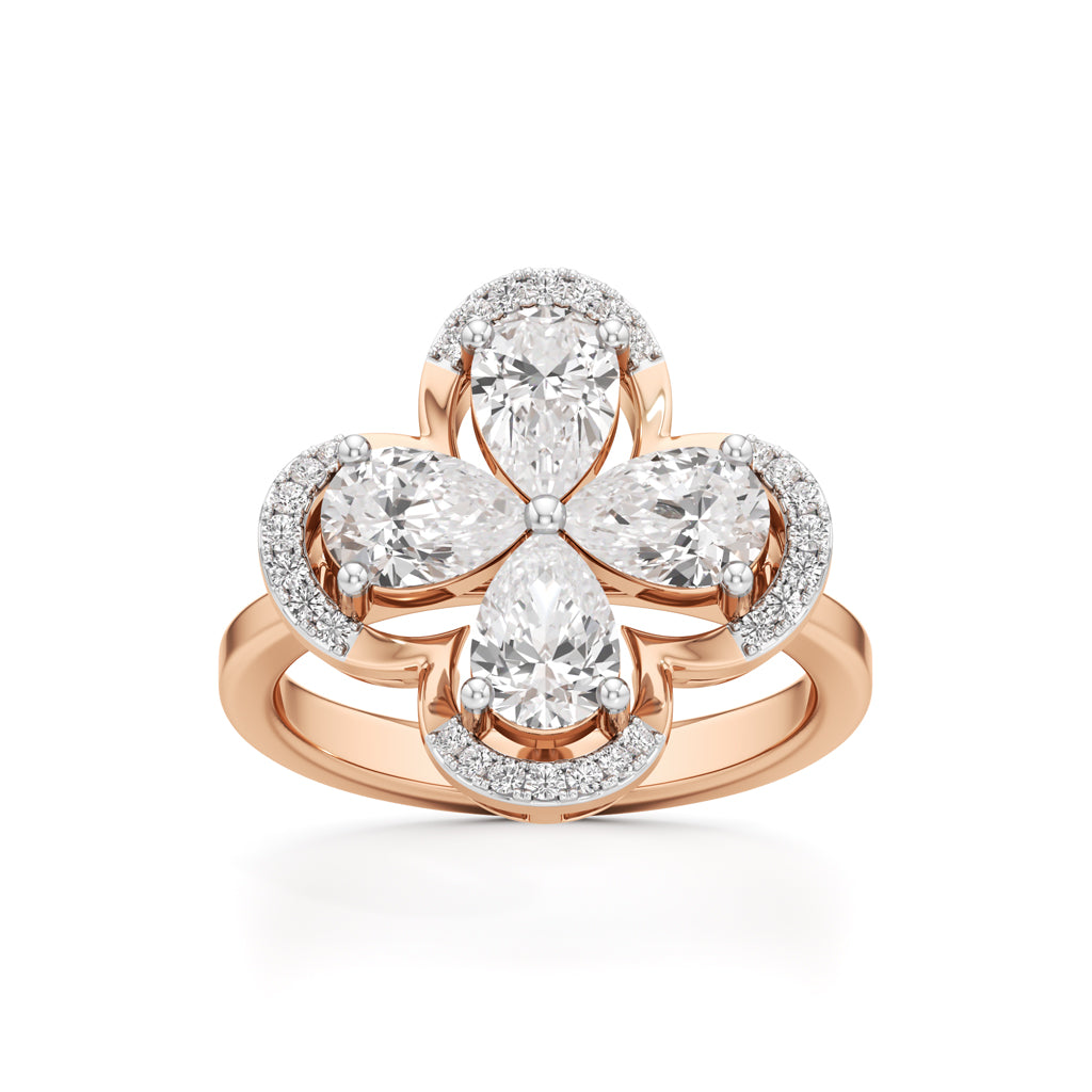Pear Diamond Clover Ring with Halo