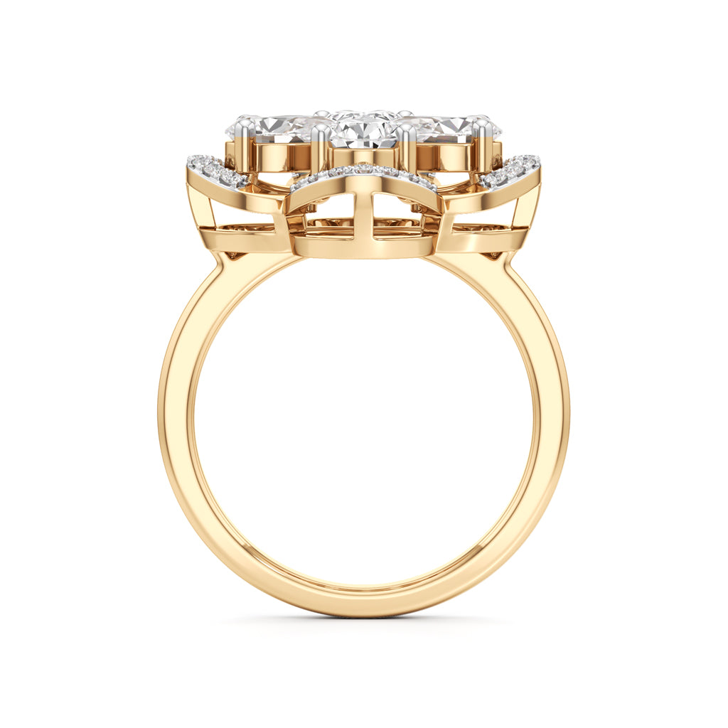 Pear Diamond Clover Ring with Halo