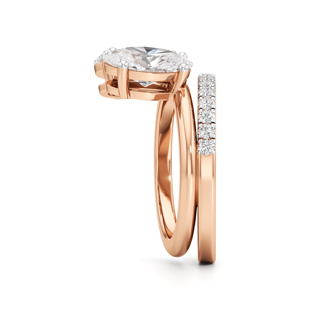 Two Oval Diamond Bypass Wedding Set