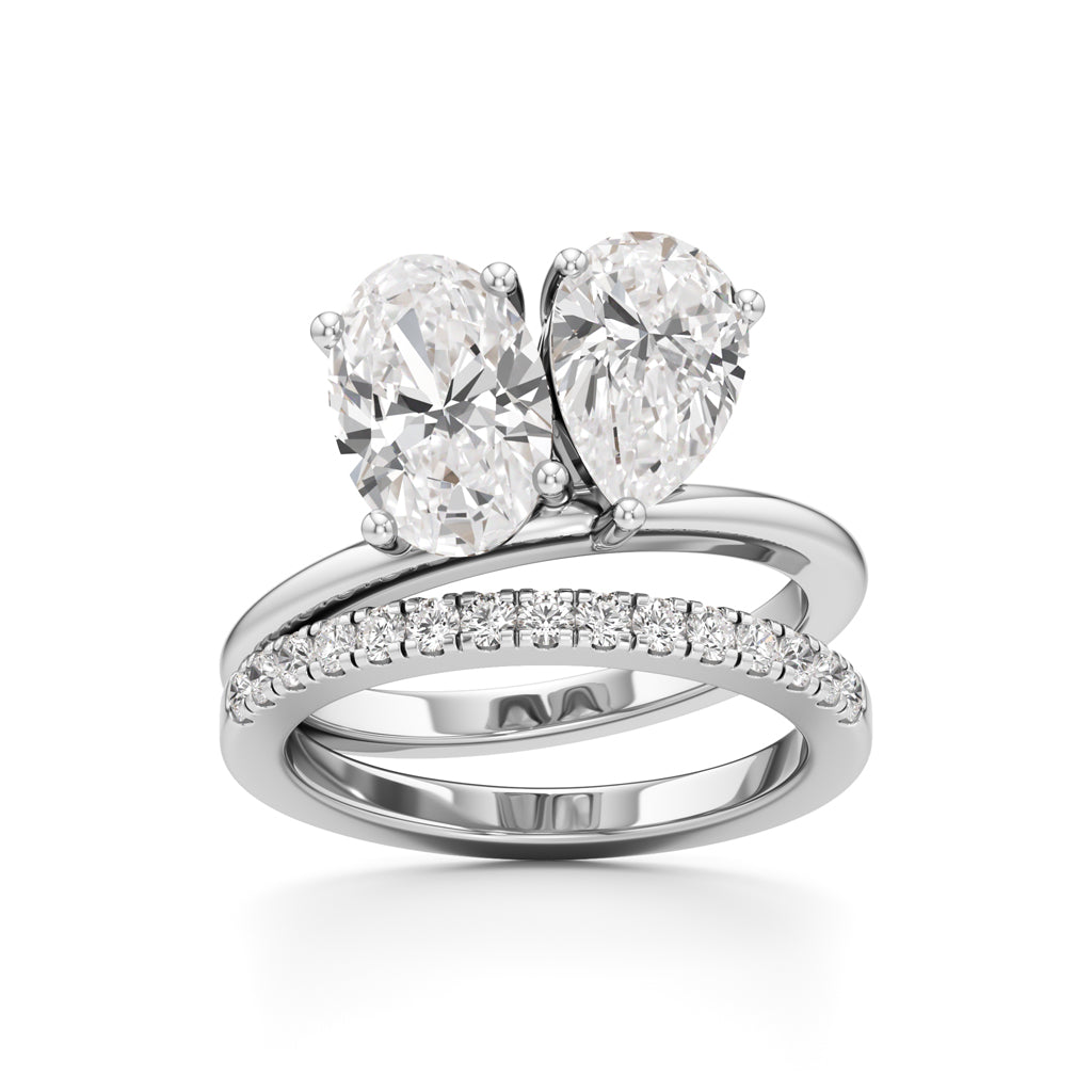 Two Oval Diamond Bypass Wedding Set