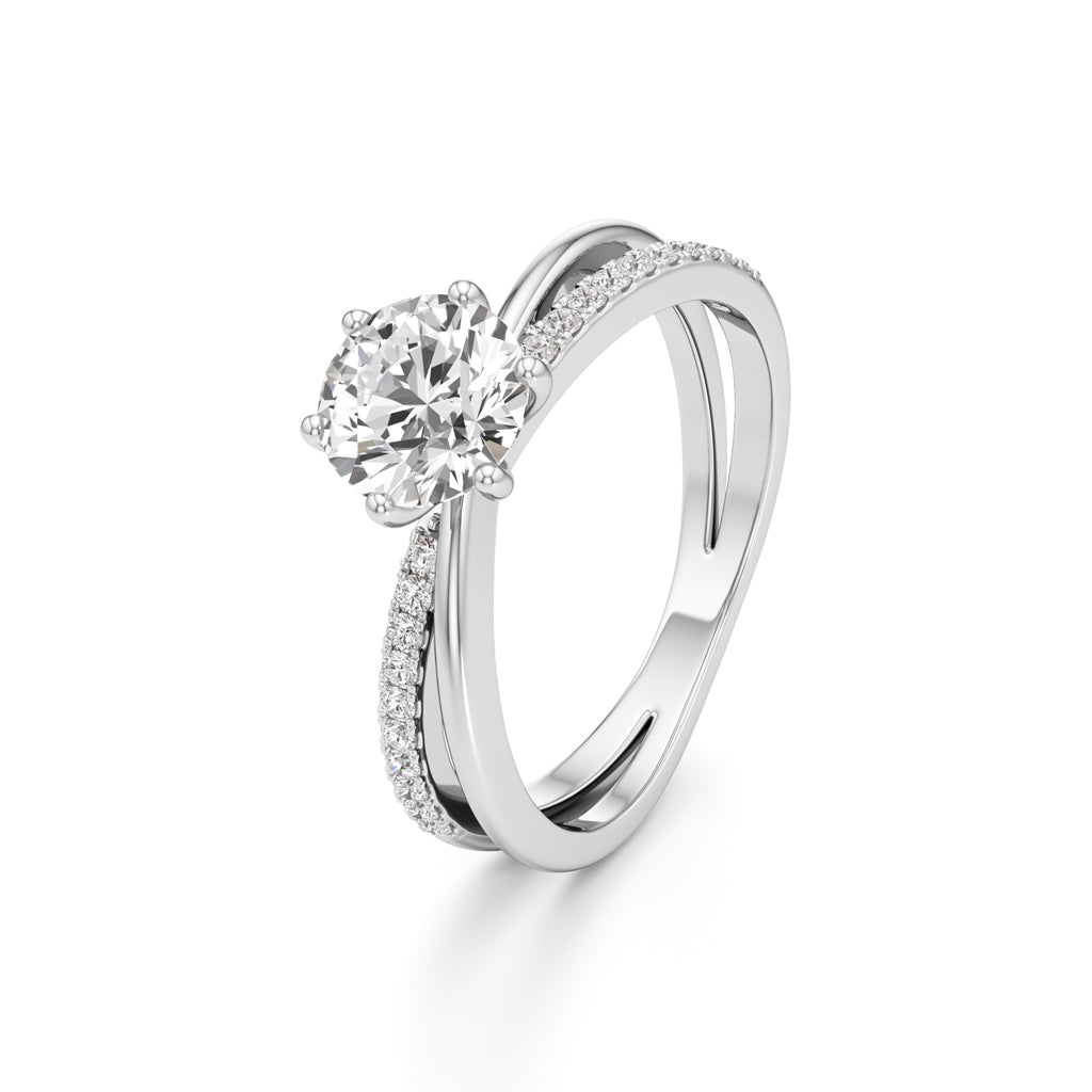 Round Solitaire Bypass Ring with Alina Accents