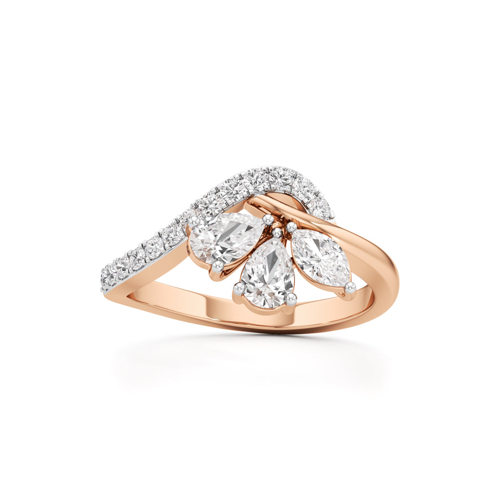Three Pear Diamond Bypass Ring with Nova Accents