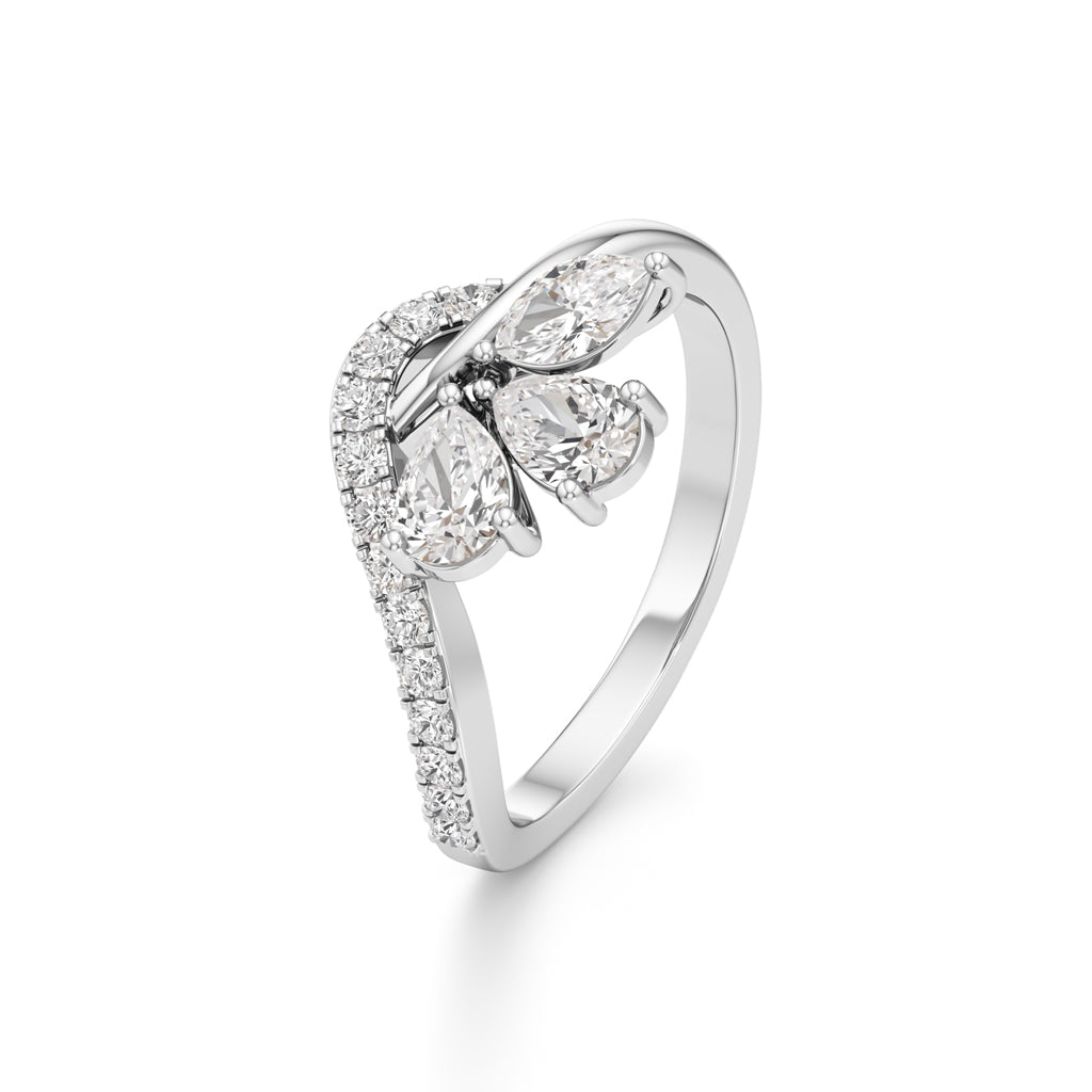 Three Pear Diamond Bypass Ring with Nova Accents
