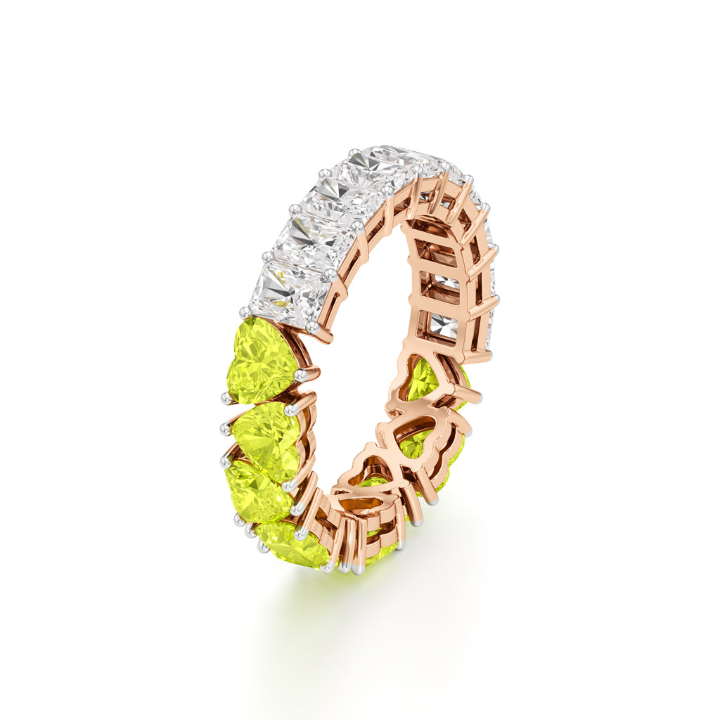 Dual-Tone Heart & Radiant Cut Eternity Band