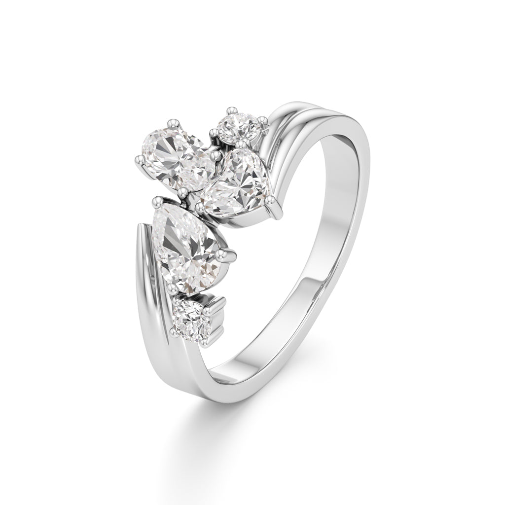 Whimsical Multi-Shape Diamond Bypass Ring