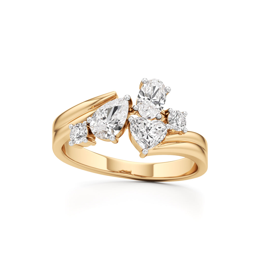 Whimsical Multi-Shape Diamond Bypass Ring