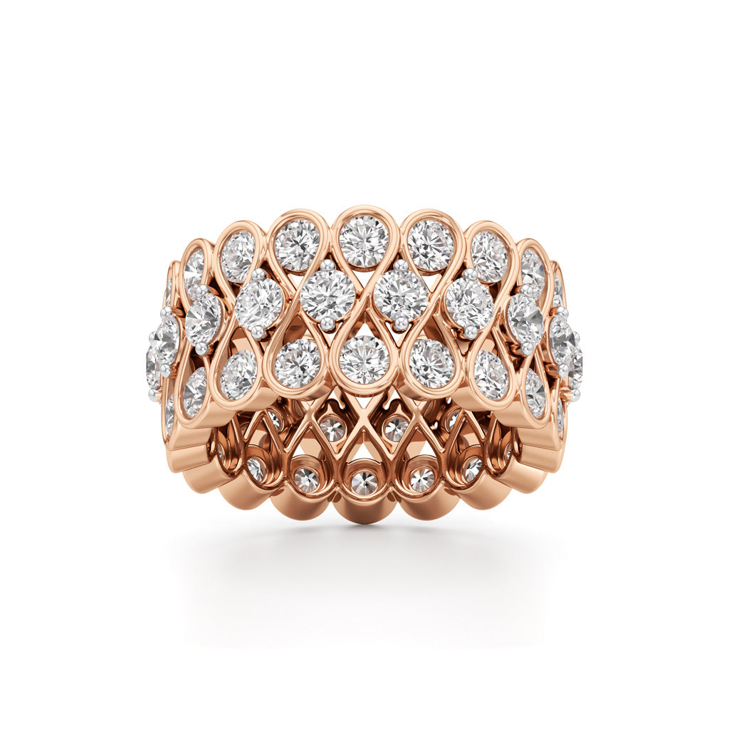 "Diamond Lattice Weave" Wide Band Ring