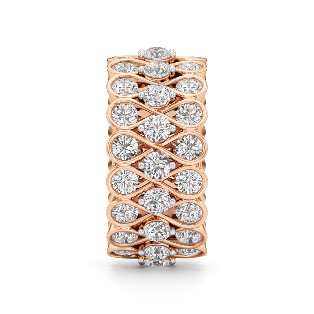 "Diamond Lattice Weave" Wide Band Ring