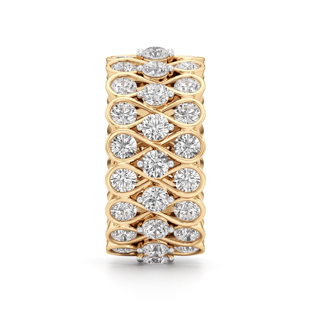 "Diamond Lattice Weave" Wide Band Ring