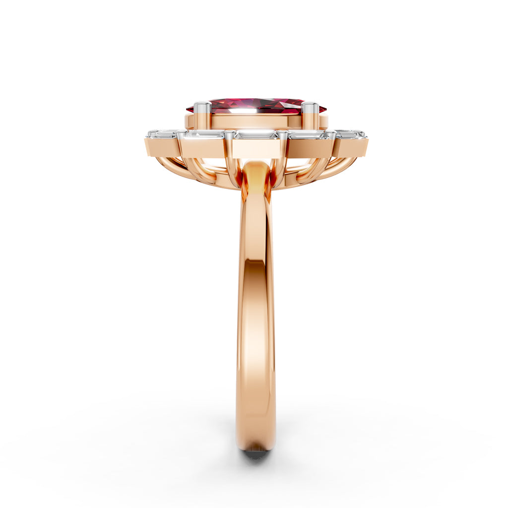 Statement Red Gem Baguette Diamond Ring