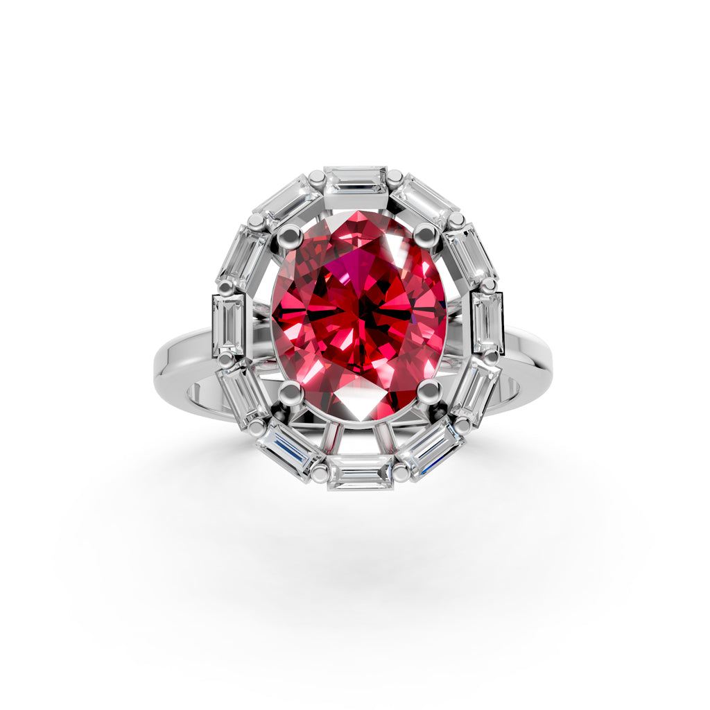 Statement Red Gem Baguette Diamond Ring