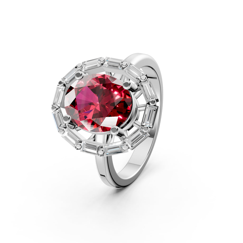 Statement Red Gem Baguette Diamond Ring