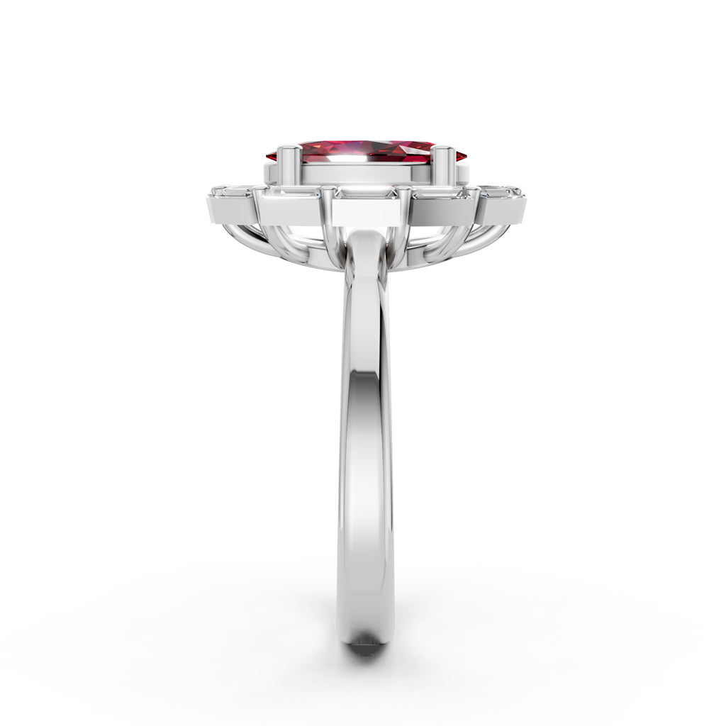 Statement Red Gem Baguette Diamond Ring