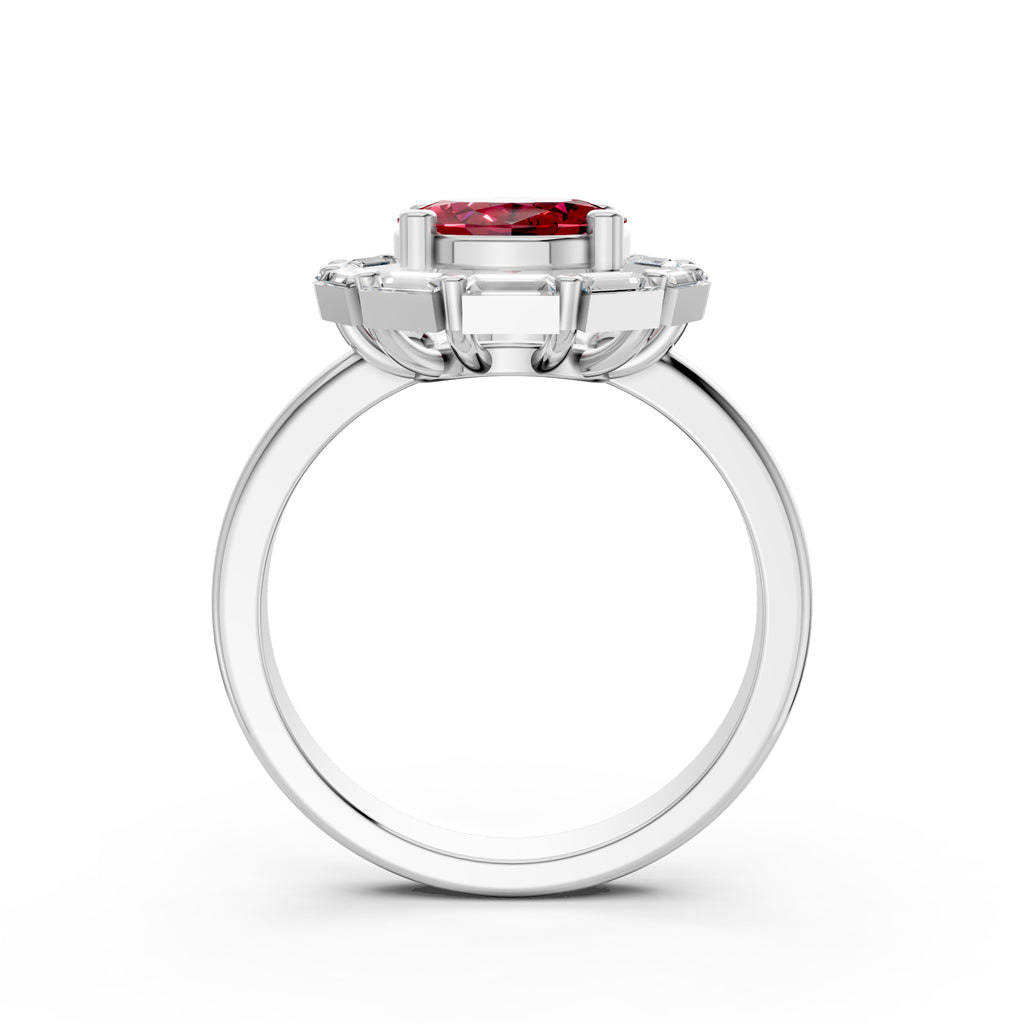 Statement Red Gem Baguette Diamond Ring
