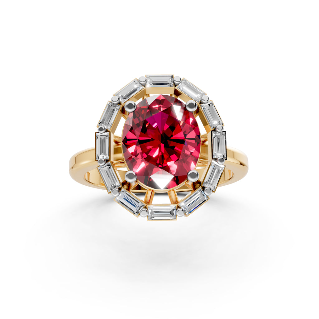 Statement Red Gem & Baguette Diamond Ring