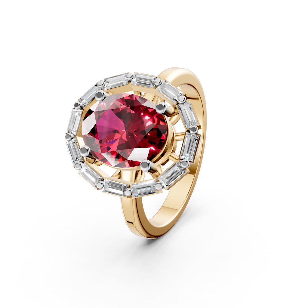 Statement Red Gem & Baguette Diamond Ring