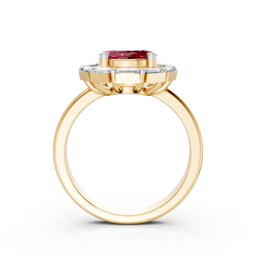 Statement Red Gem & Baguette Diamond Ring