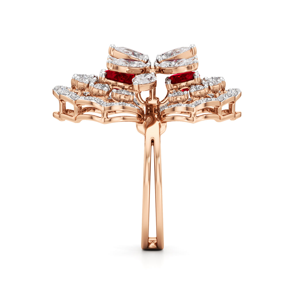 Royal Bloom Diamond Ruby Cluster Ring