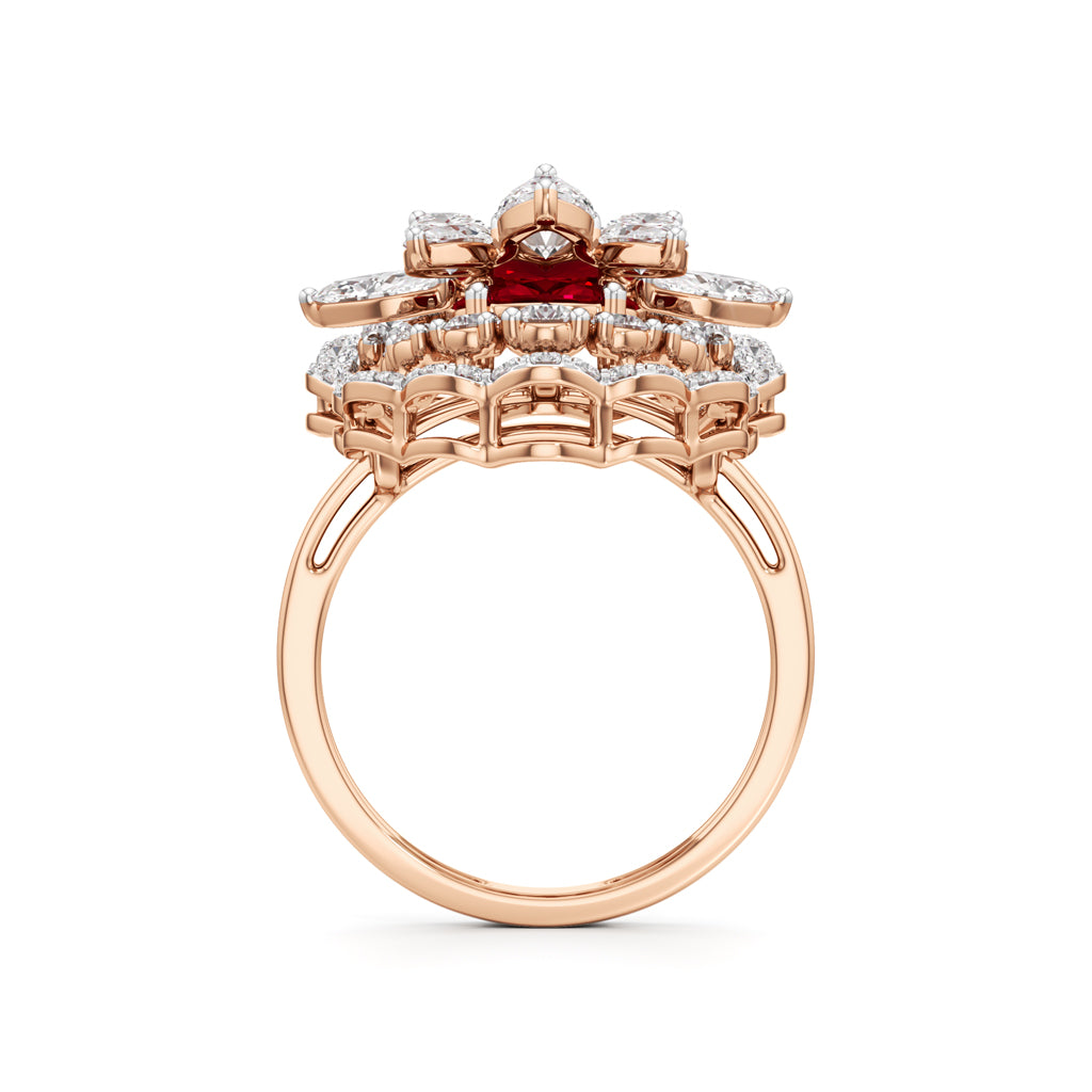 Royal Bloom Diamond Ruby Cluster Ring