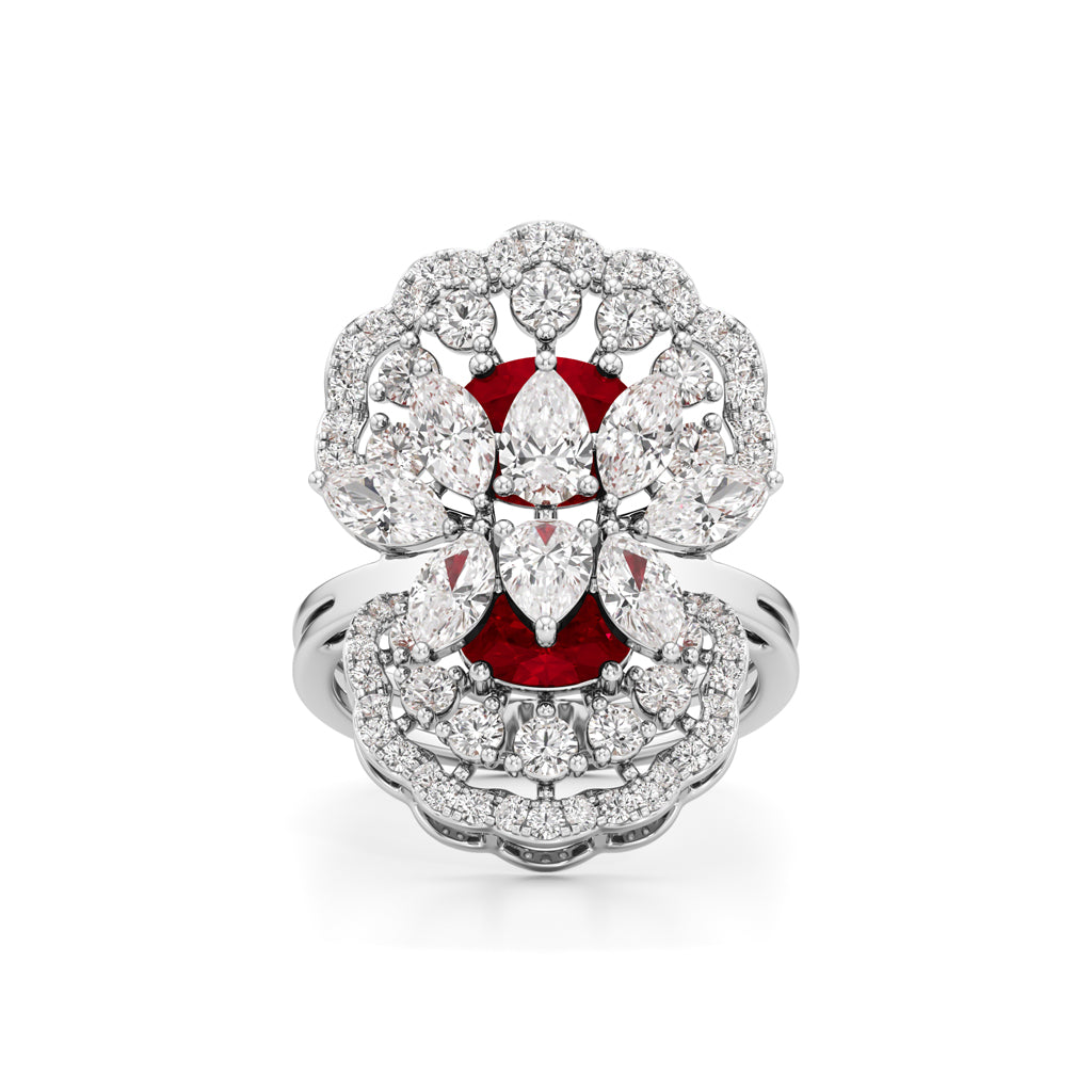 Royal Bloom Diamond Ruby Cluster Ring