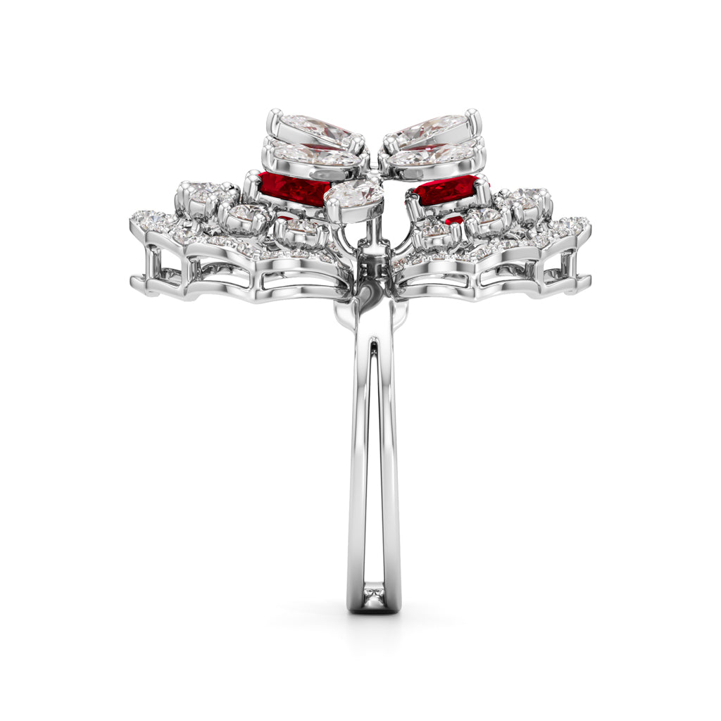 Royal Bloom Diamond Ruby Cluster Ring
