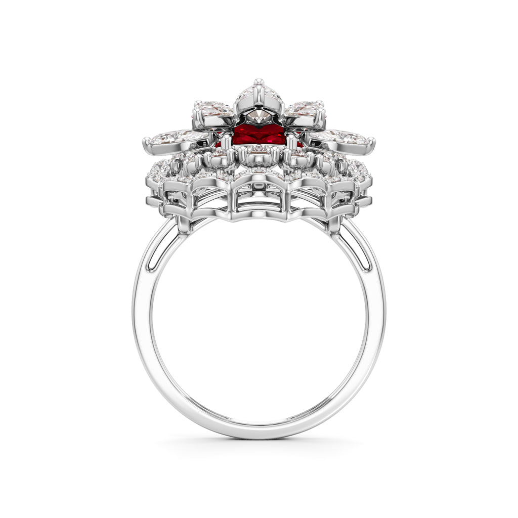 Royal Bloom Diamond Ruby Cluster Ring