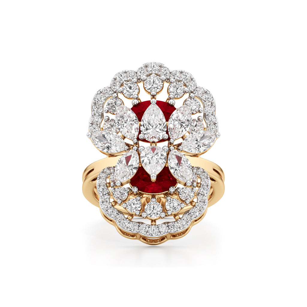 Royal Bloom Diamond Ruby Cluster Ring