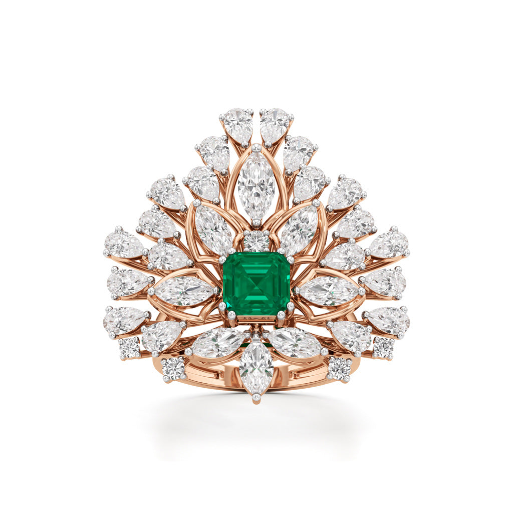 Emerald Radiance Fan-Cut Statement Ring