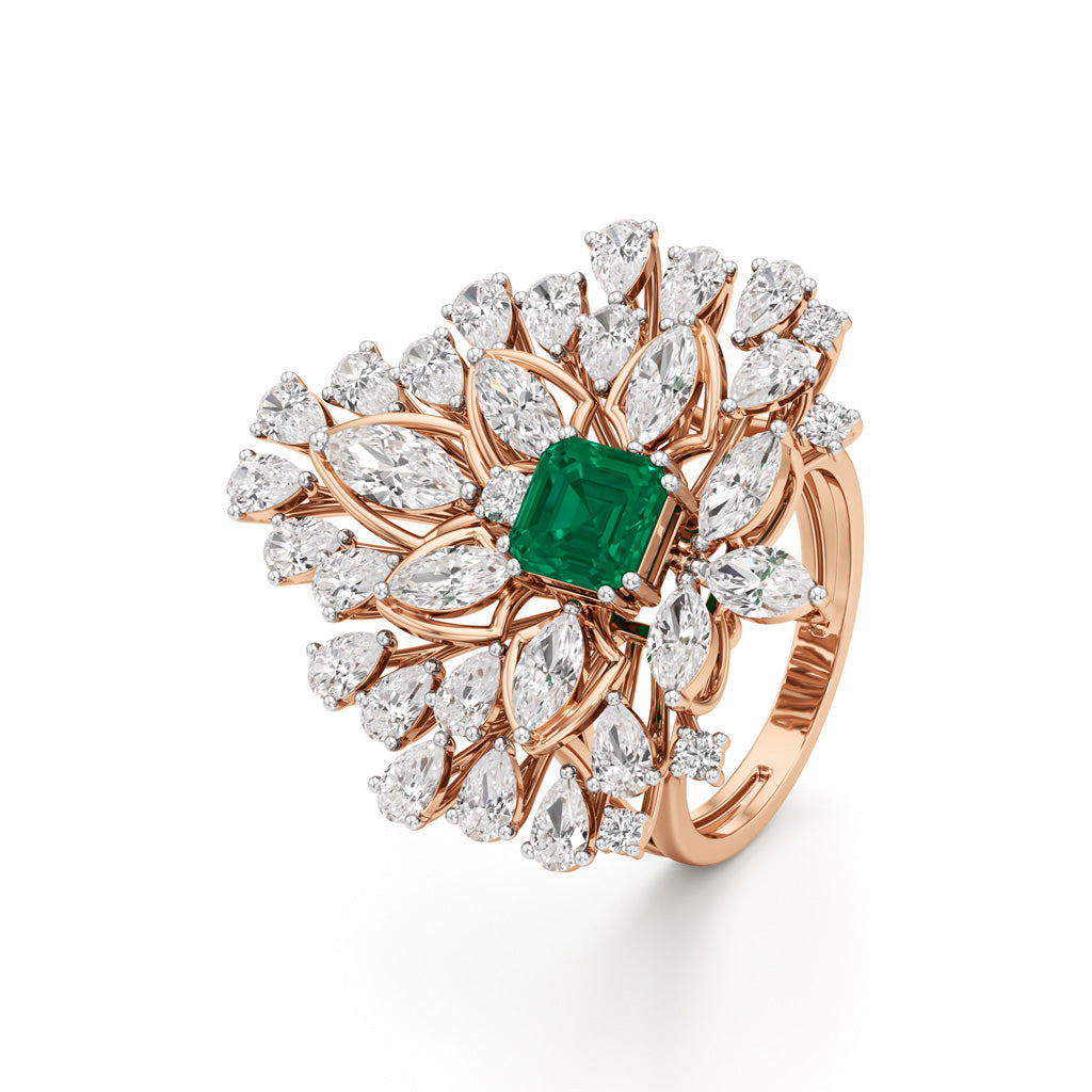 Emerald Radiance Fan-Cut Statement Ring