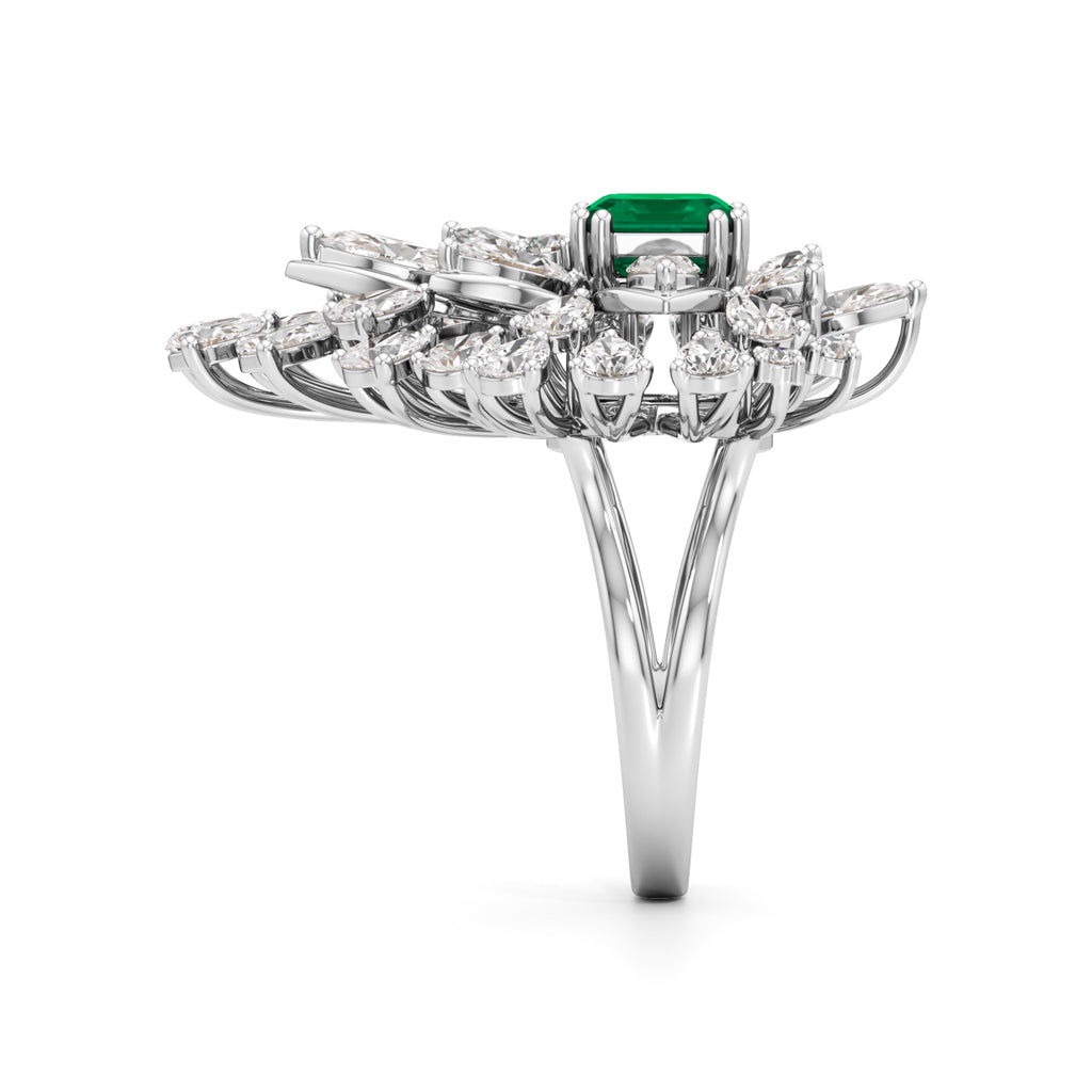 Emerald Radiance Fan-Cut Statement Ring