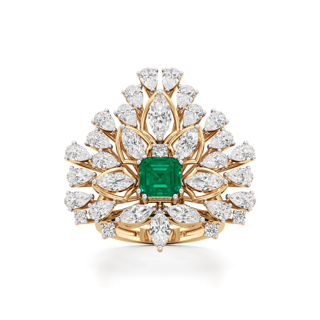 Emerald Radiance Fan-Cut Statement Ring