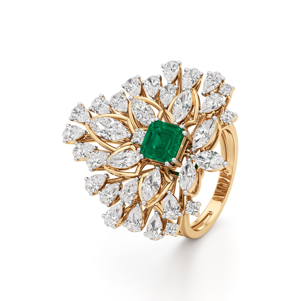 Emerald Radiance Fan-Cut Statement Ring