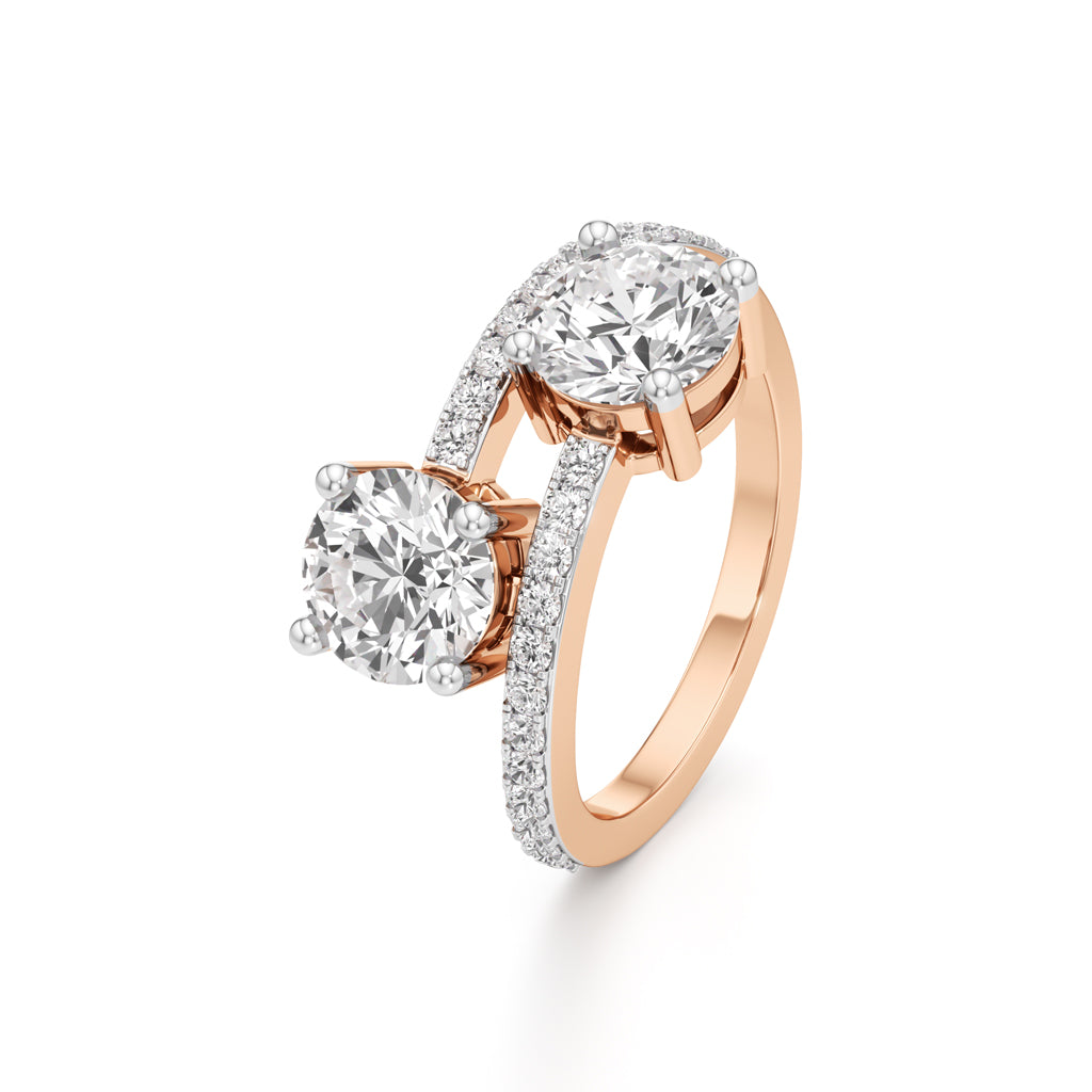 Two-Stone Round Diamond Bypass Ring with Diamond Line