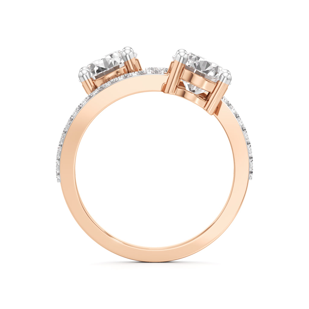 Two-Stone Round Diamond Bypass Ring with Diamond Line